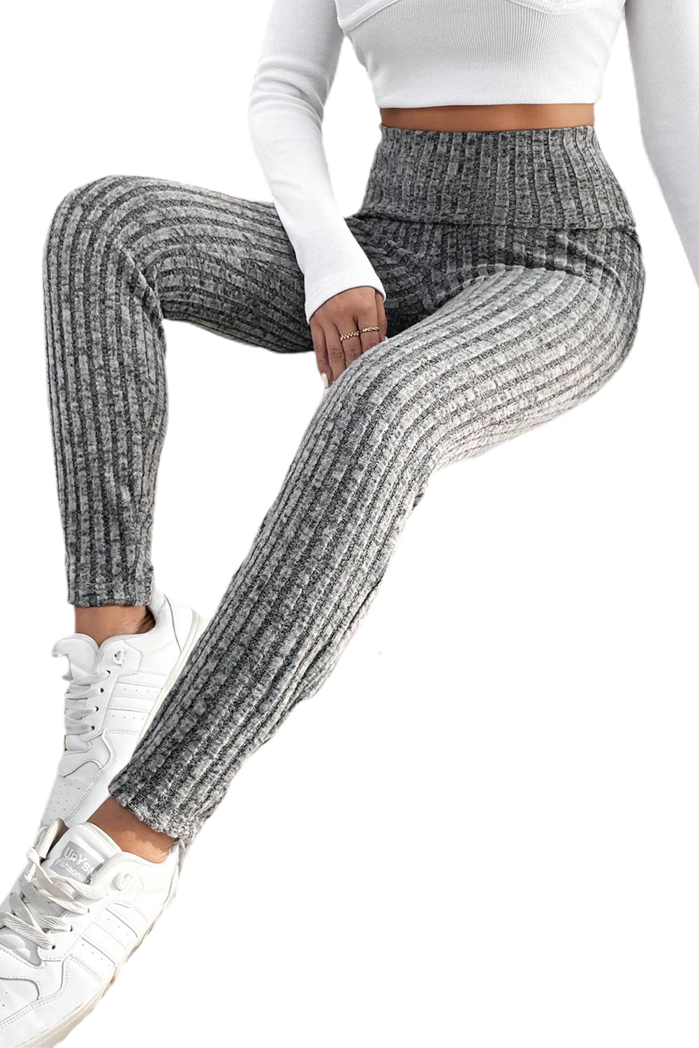 Wide Waistband Ribbed Textured Knit Leggings