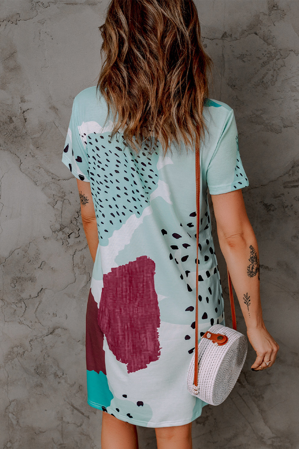 Casual Tie Dye Spotted Print Color Block Shirt Dress