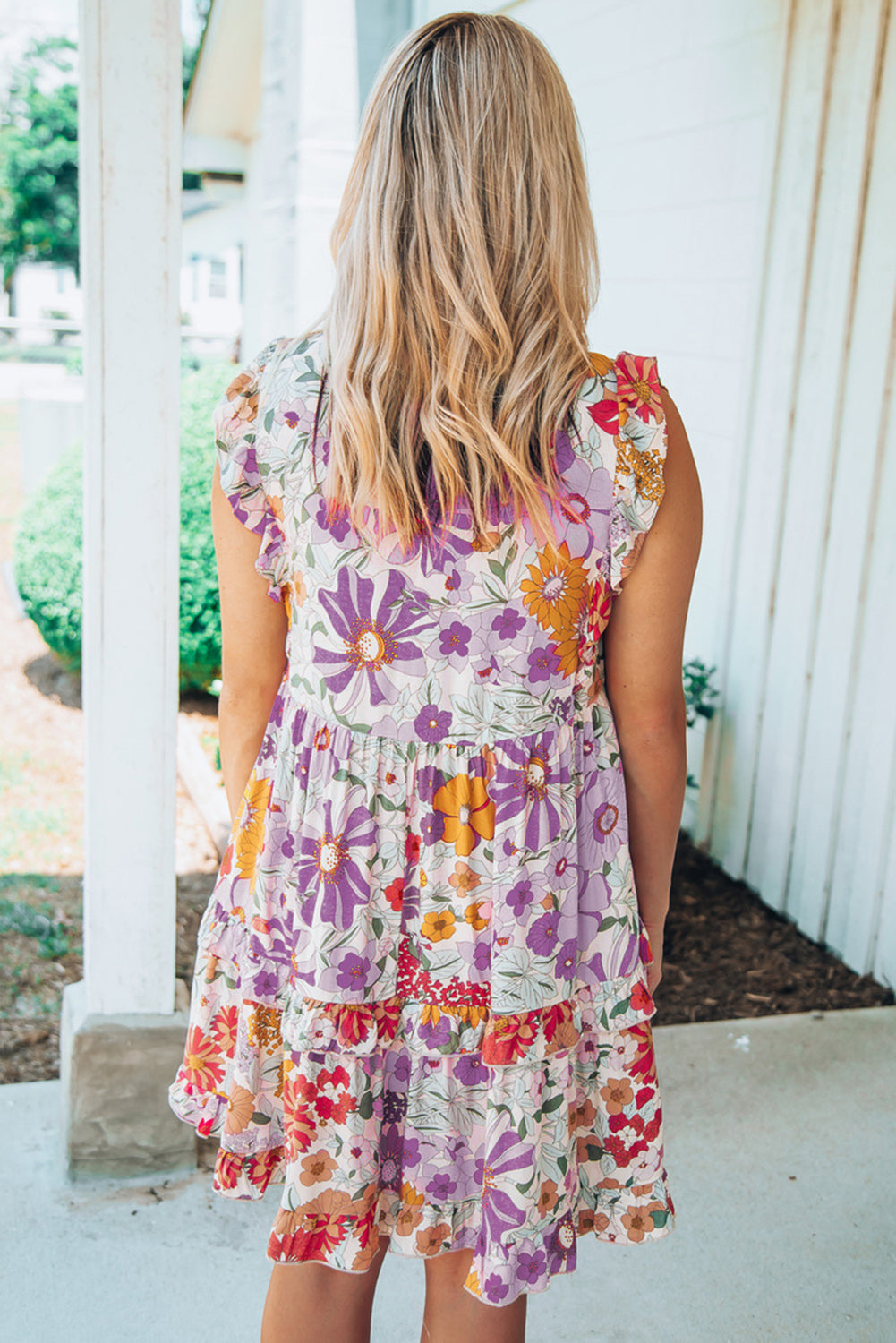 Floral Print Casual Ruffled Sleeveless Tiered Short Dress