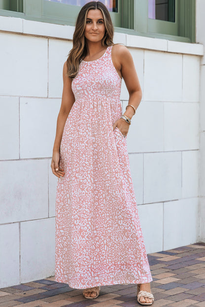 Plus Size Leopard Print Sleeveless Maxi Dress