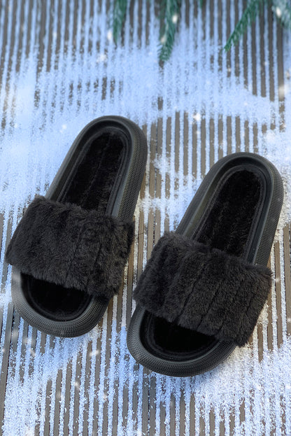 Comfy Plush Band Open Toe Flat Slippers