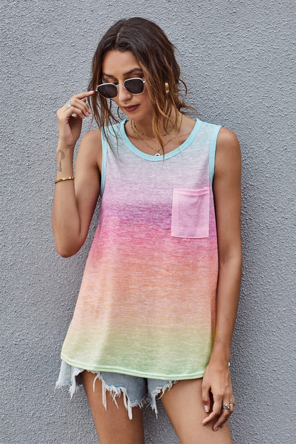 Tie Dye Front Pocket Sleeveless Tank Top