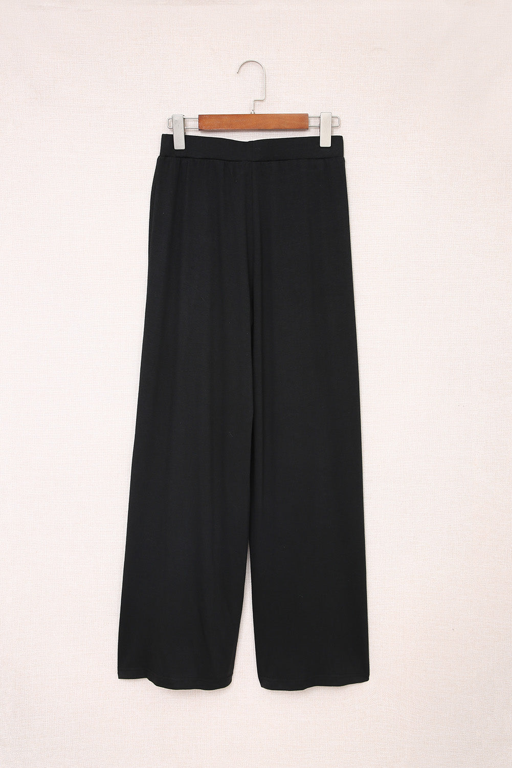 Black Casual Side Slit Mid Waist Wide Leg Pants