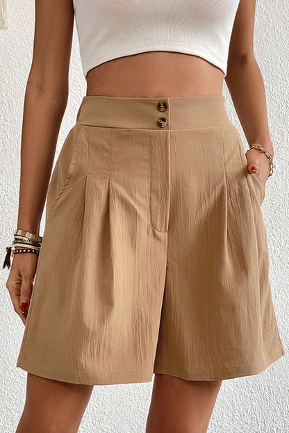 Light French Beige Solid Color High Waisted Shorts