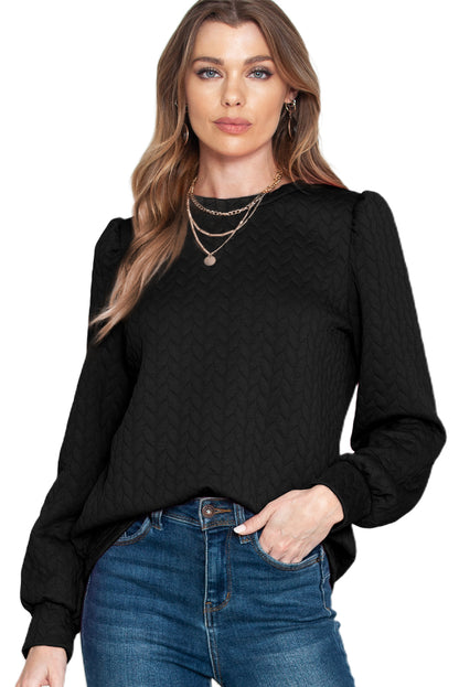 Rosy Waffle Quilted Puff Sleeve Sweatshirt