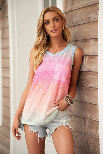 Tie Dye Front Pocket Sleeveless Tank Top