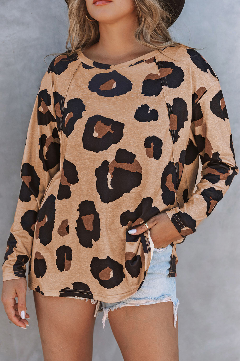 Print Drop Shoulder Pullover Long Sleeve Top