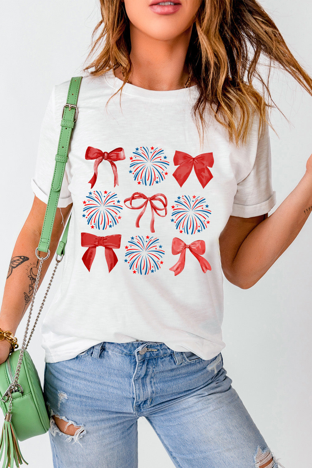 White July 4th Bowknot Firework Graphic Tee