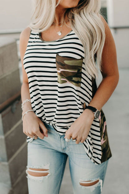 Casual Floral and Striped Tank Top