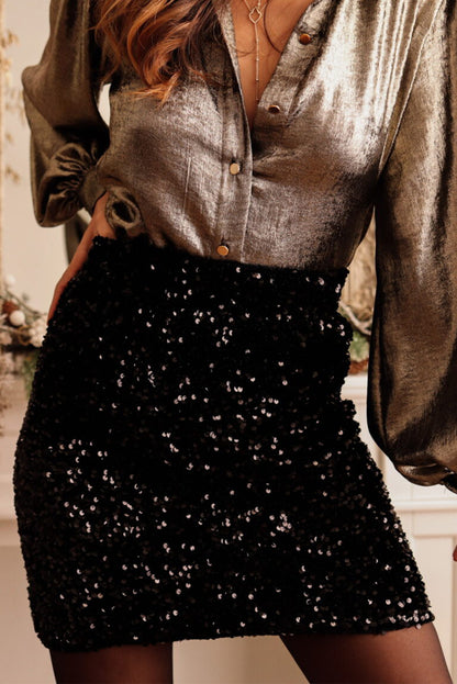 Black Party Sequin Bodycon Mini Skirt