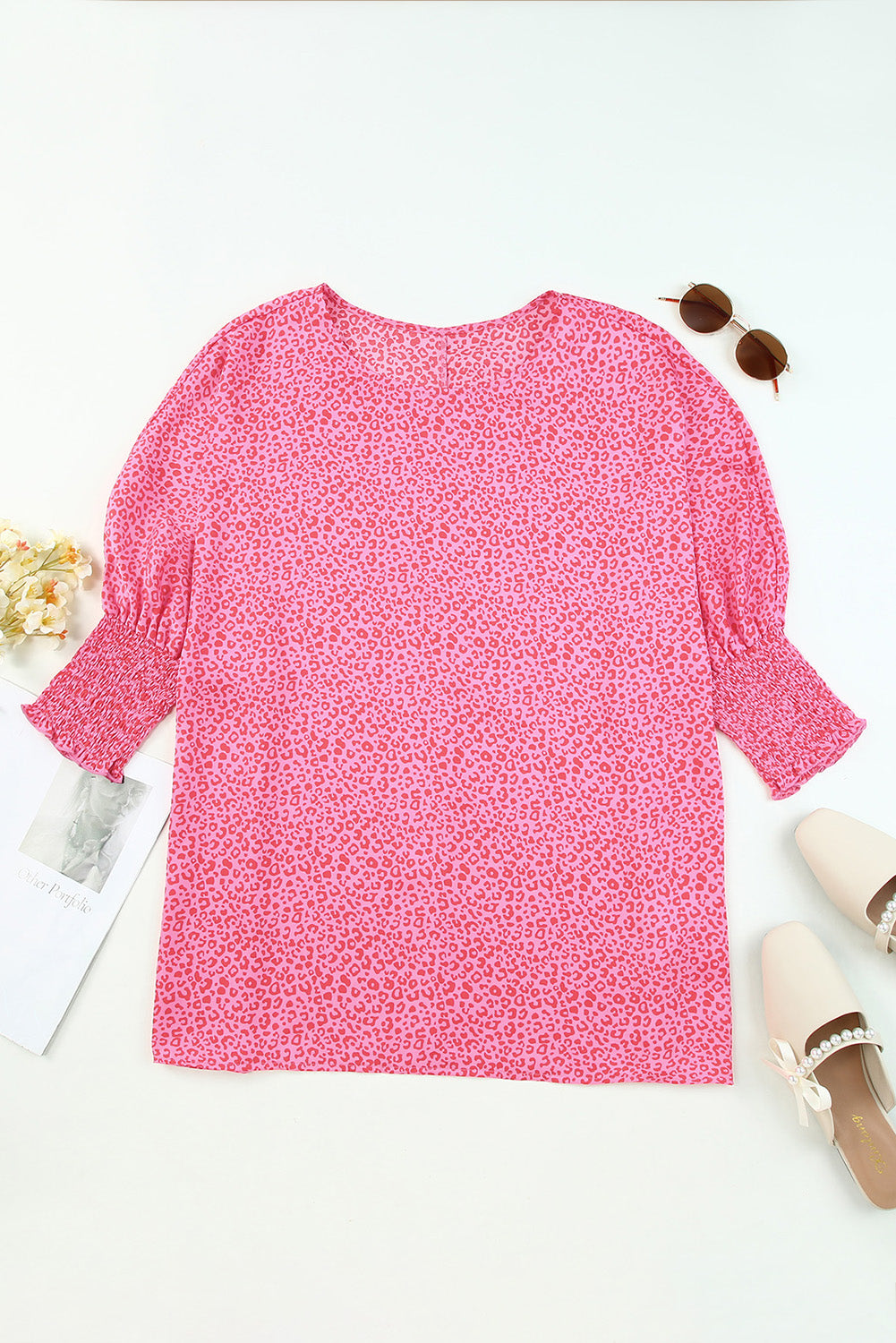 Rosy Leopard Print Oversized Casual Half Sleeve V Neck Top