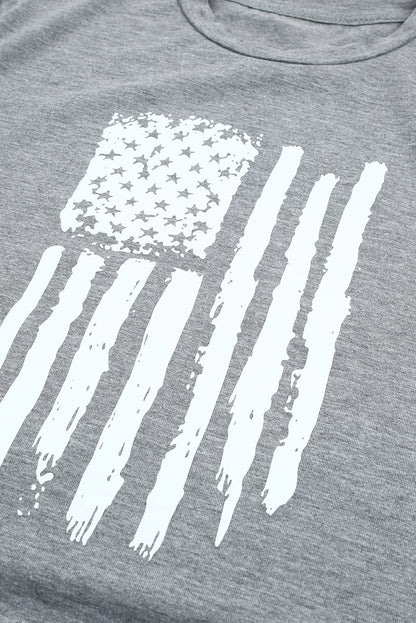 Gray Casual American Flag Graphic Crew Neck T Shirt