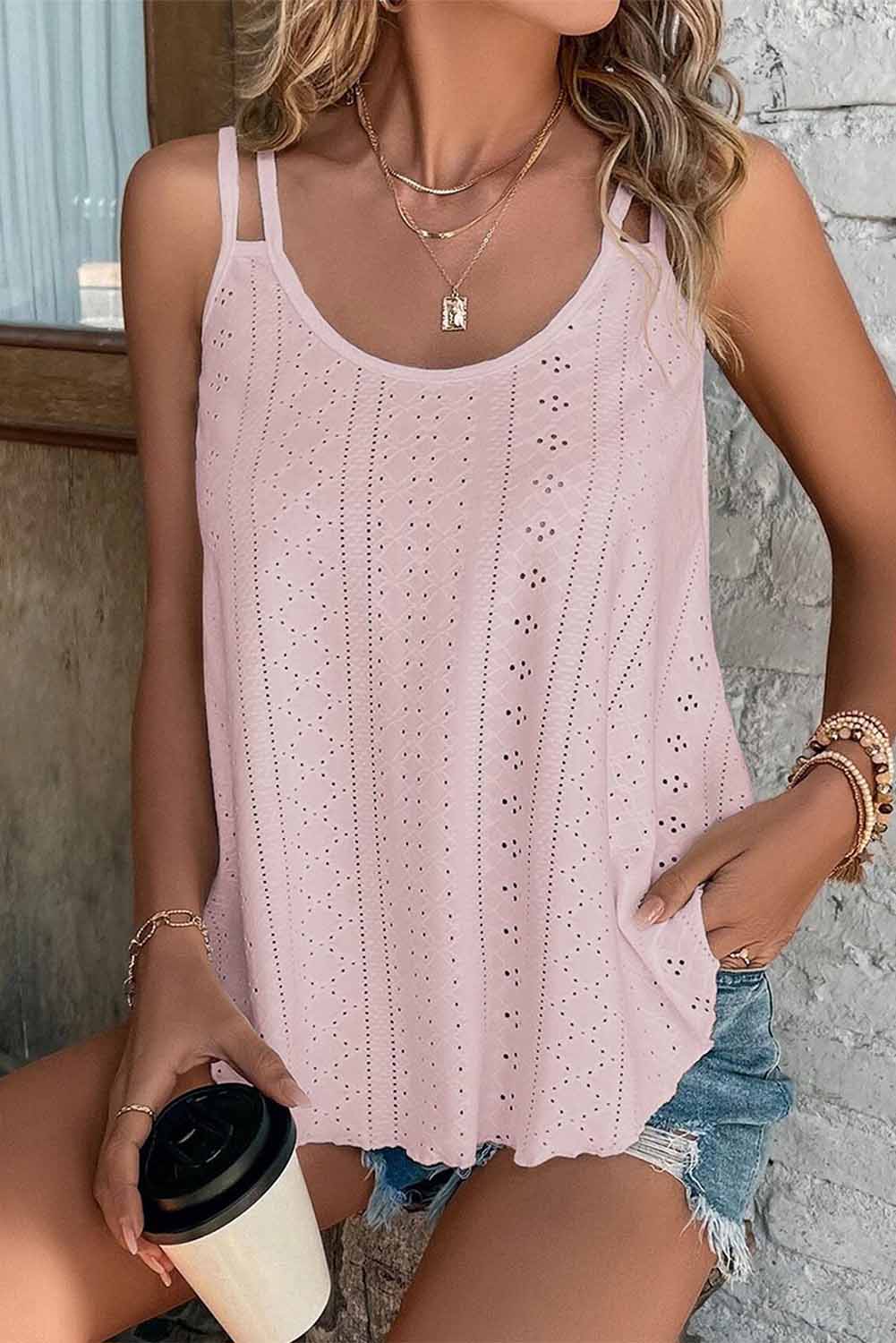 Eyelet Strappy Scoop Neck Tank Top