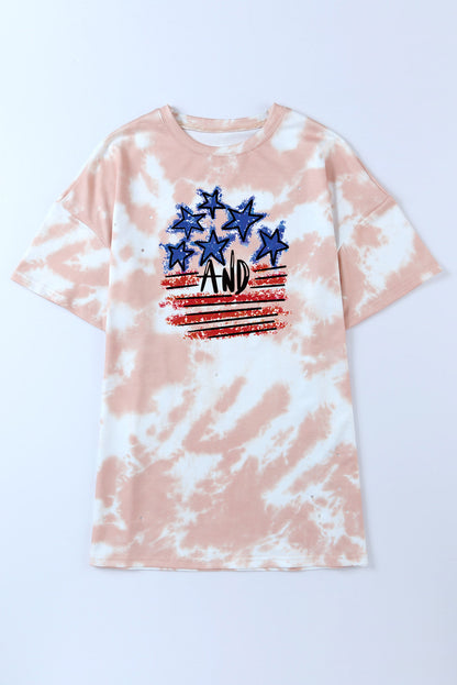 Pink Stars & Striped Tie Dye Distressed Boyfriend T Shirt