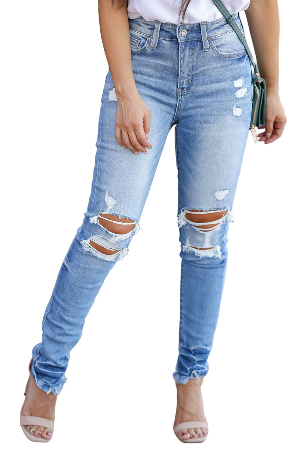 Light Blue Distressed Ripped Skinny Jeans