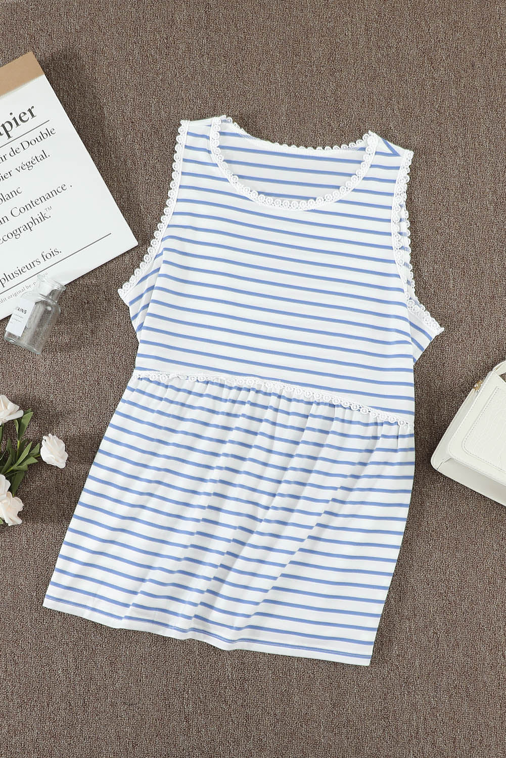 Striped Ruffle Neck Babydoll Tank Top