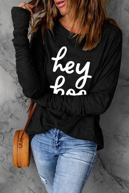 Black Hey Boo Loose Fit Crew Neck Graphic T Shirt