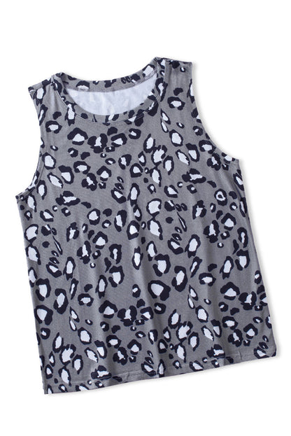 Khaki Cheetah Print Sleeveless Crew Neck Tank Top