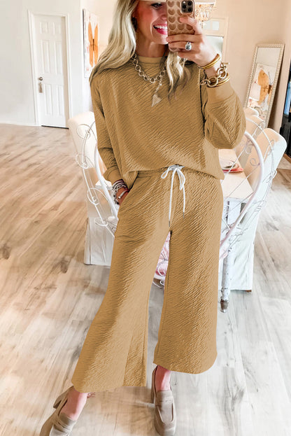 Textured Long Sleeve Top and Pants Set