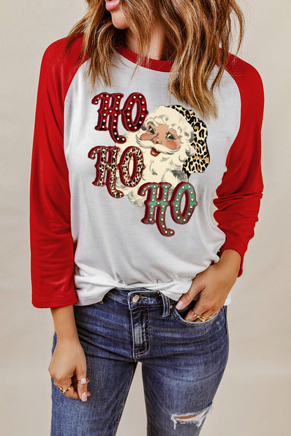 Red HO HO HO Santa Claus Color Block Graphic Sweatshirt