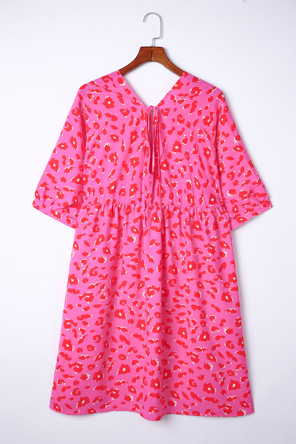 Plus Size 3/4 Sleeves V Neck Leopard Dress