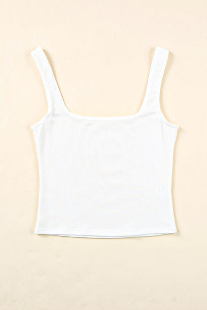 Plain White Slim Fit Square Neck Cropped Tank Top