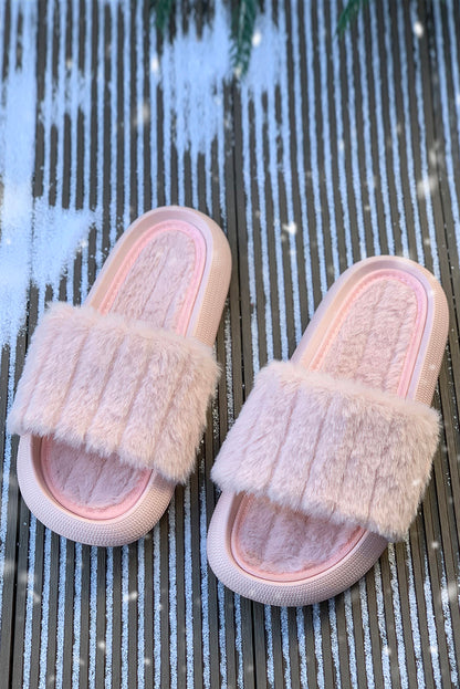 Comfy Plush Band Open Toe Flat Slippers