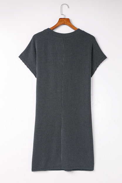 Womens Ribbed Chest Pocket Casual T Shirt Dress