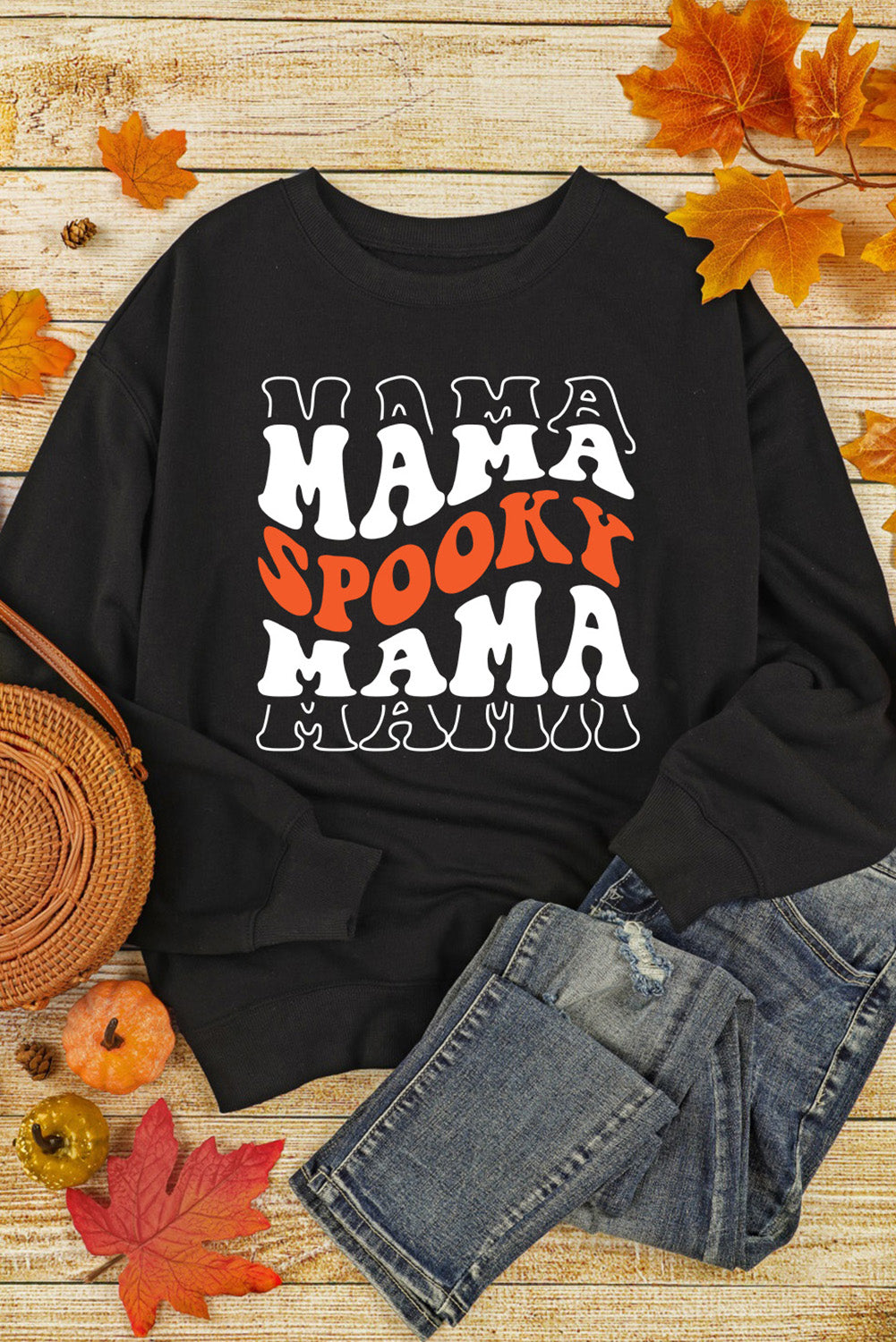 Black Spooky Mama Letter Graphic Halloween Sweatshirt