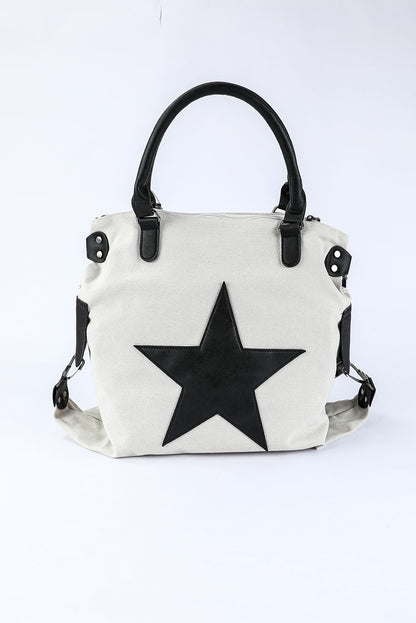 Beige Casual Star Pattern Canvas Tote Bag