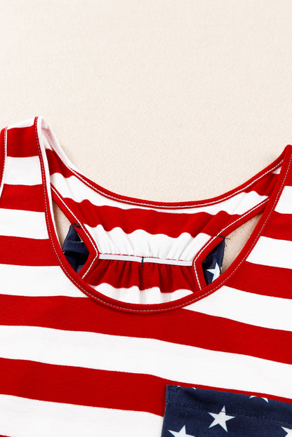 Red, White Stripes Sleeveless Racerback Tank