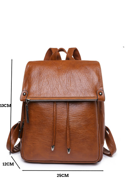 Brown Retro PU Leather Large Capacity Backpack