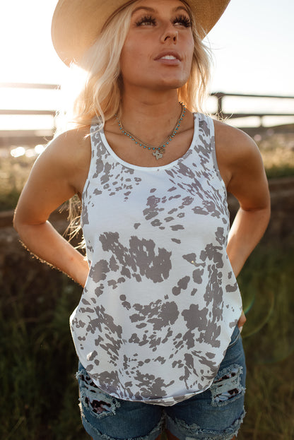 Khaki Animal Print Scoop Neck Tank Top