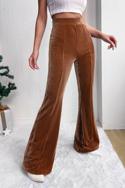 Solid Color High Waist Corduroy Flare Pants