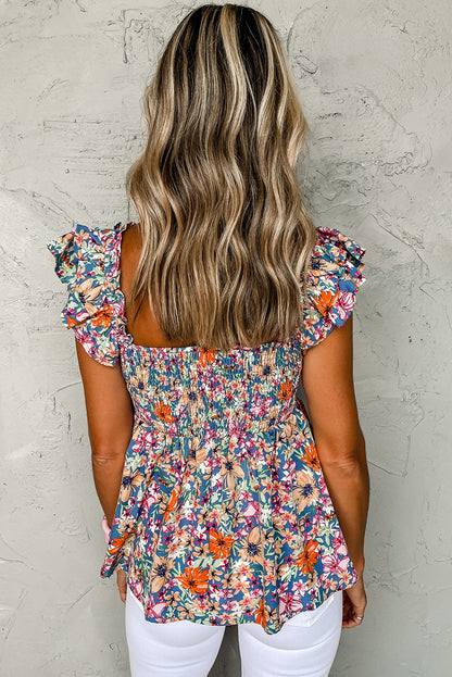 Multicolor Sweetheart Ruffle Sleeveless Floral Short Dress