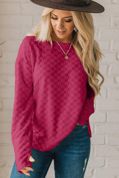 Checkered Furry Thumbhole Long Sleeve Top