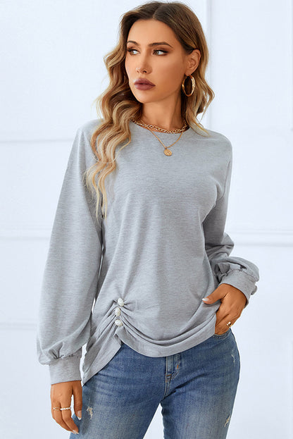 Light Grey Solid Color Ruched Decor Long Sleeve Top