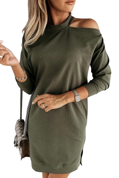 Solid Color Single Cold Shoulder Short T Shirt Dress