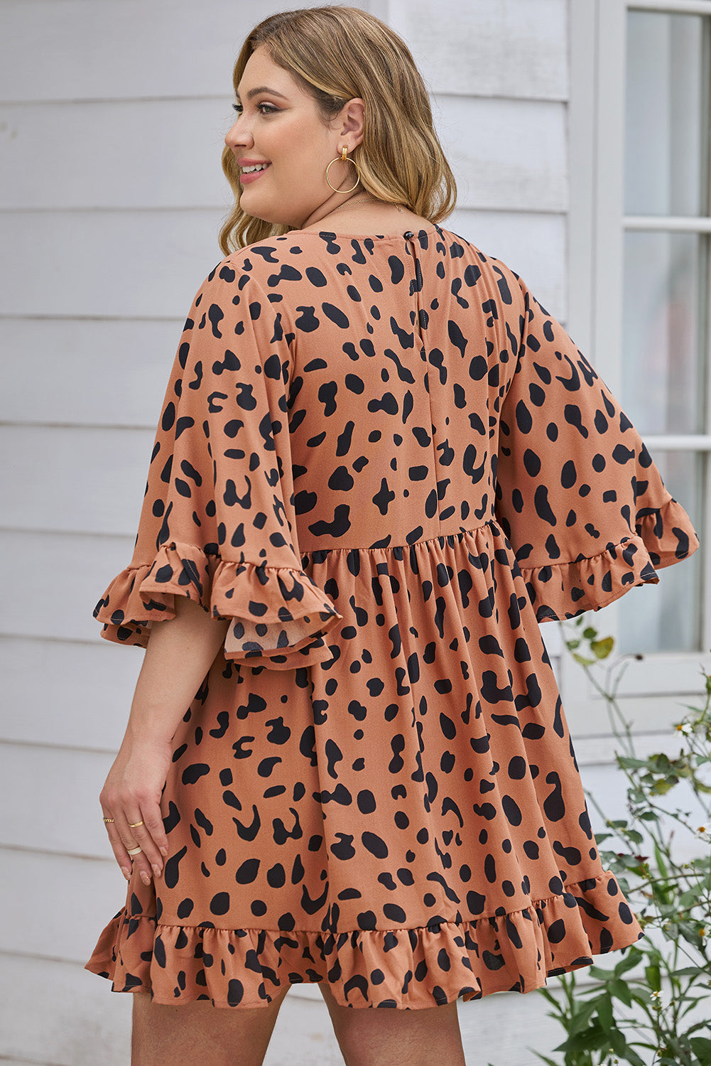 Leopard Print Plus Size Shift Ruffle Dress