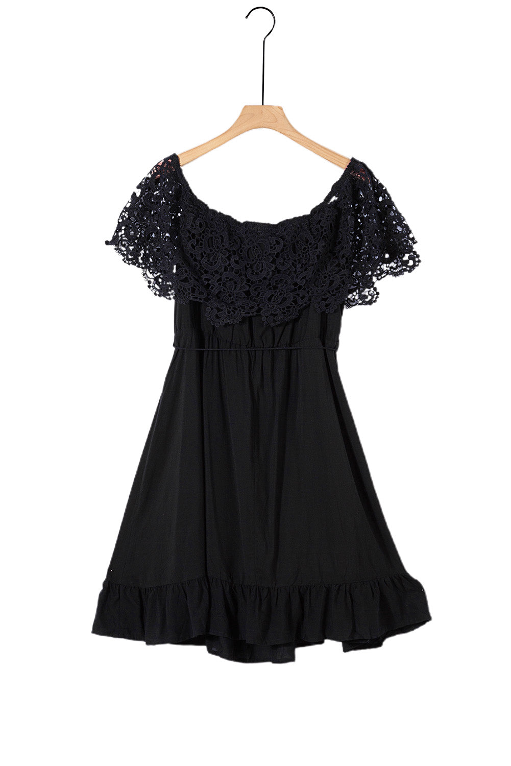 Casual Lace Cutout Pleated Off Shoulder Plus Size Dress