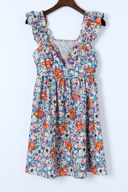 Multicolor Sweetheart Ruffle Sleeveless Floral Short Dress