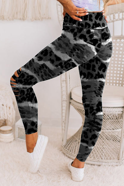 Leopard Animal Print Ripped Knee Leggings