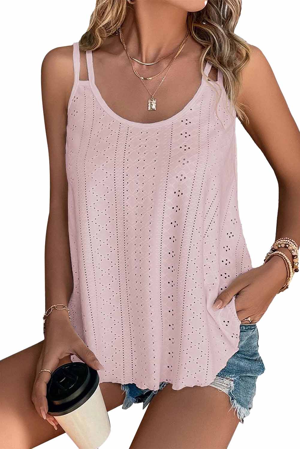 Eyelet Strappy Scoop Neck Tank Top