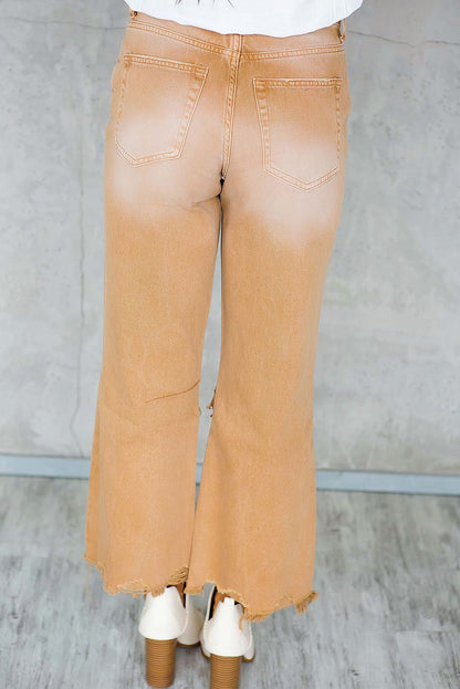 Distressed Hollow Out High Waist Flare Jeans