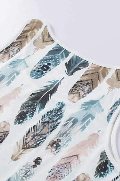 Colorful Feathers Print Scoop Neck Tank Top for Women