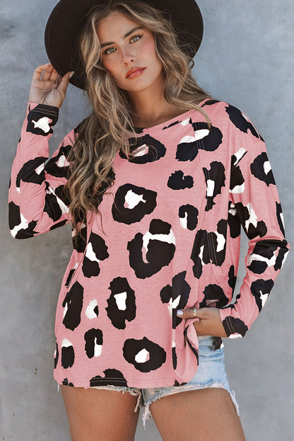 Print Drop Shoulder Pullover Long Sleeve Top