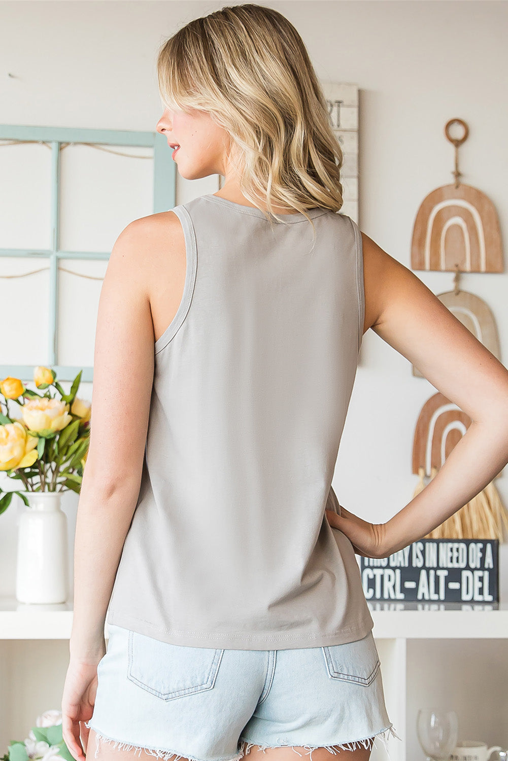 Grey Casual Ethnic Pattern Pocket Tank Top