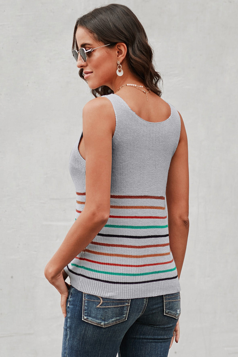 Multicolor Stripes White Knit Tank Top