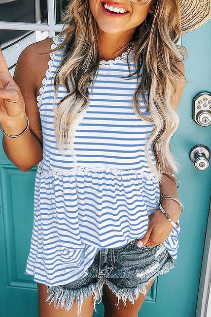 Striped Ruffle Neck Babydoll Tank Top