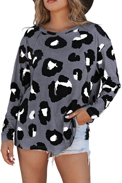 Print Drop Shoulder Pullover Long Sleeve Top